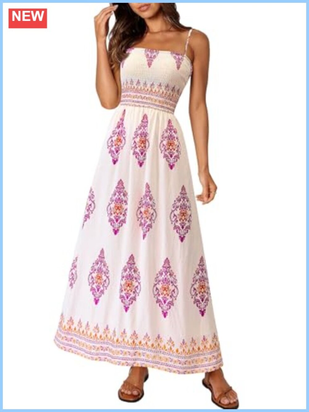 Flowy Floral Boho Maxi Dress Square Neck Sleeveless Sundress with Pockets
